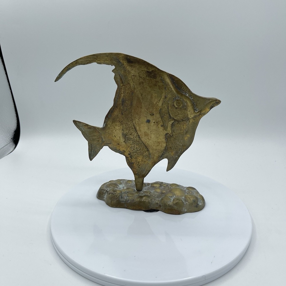 Vintage‎ TROPICAL ANGEL FISH BRASS SCULPTURE STATUE MADE IN KOREA MCM